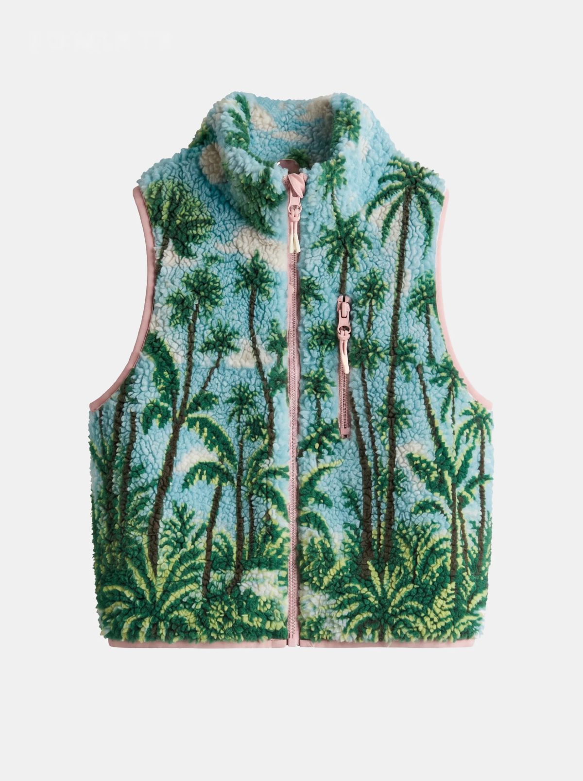 Chaleco polar estampado de palmeras azul cielo