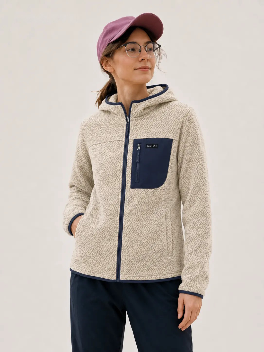Chaqueta polar con capucha beige y negro carbón, imagen 5