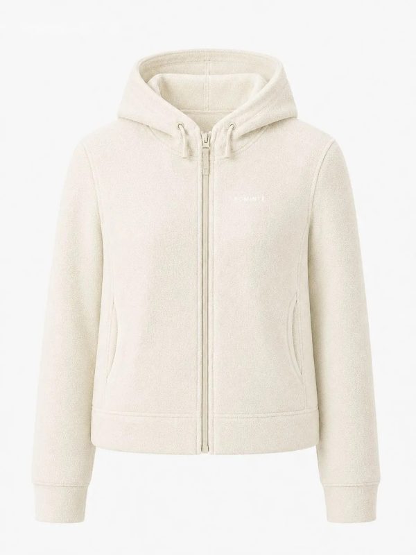Chaqueta polar con capucha blanco roto