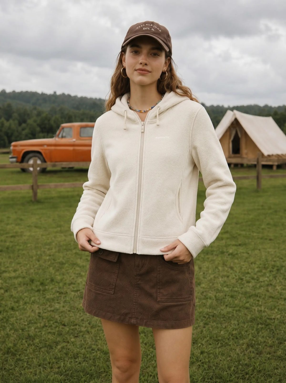 Chaqueta polar con capucha blanco roto, imagen 2