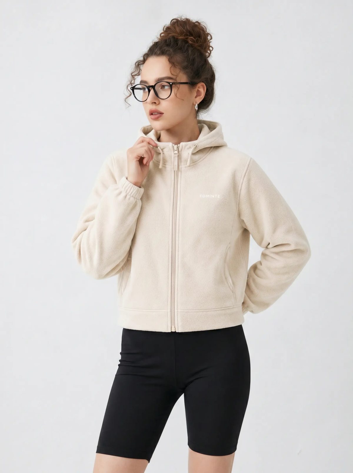 Chaqueta polar con capucha blanco roto, imagen 5
