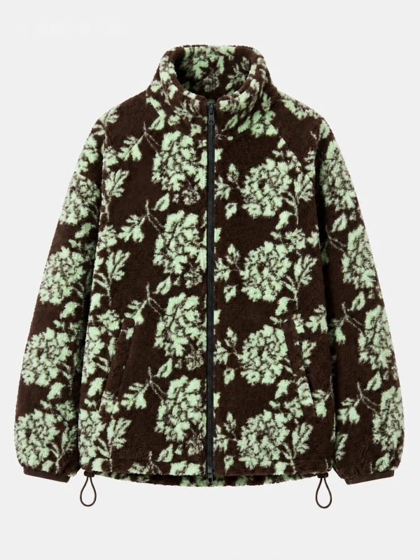 Dark Green Botanical Hooded Fleece Jacket