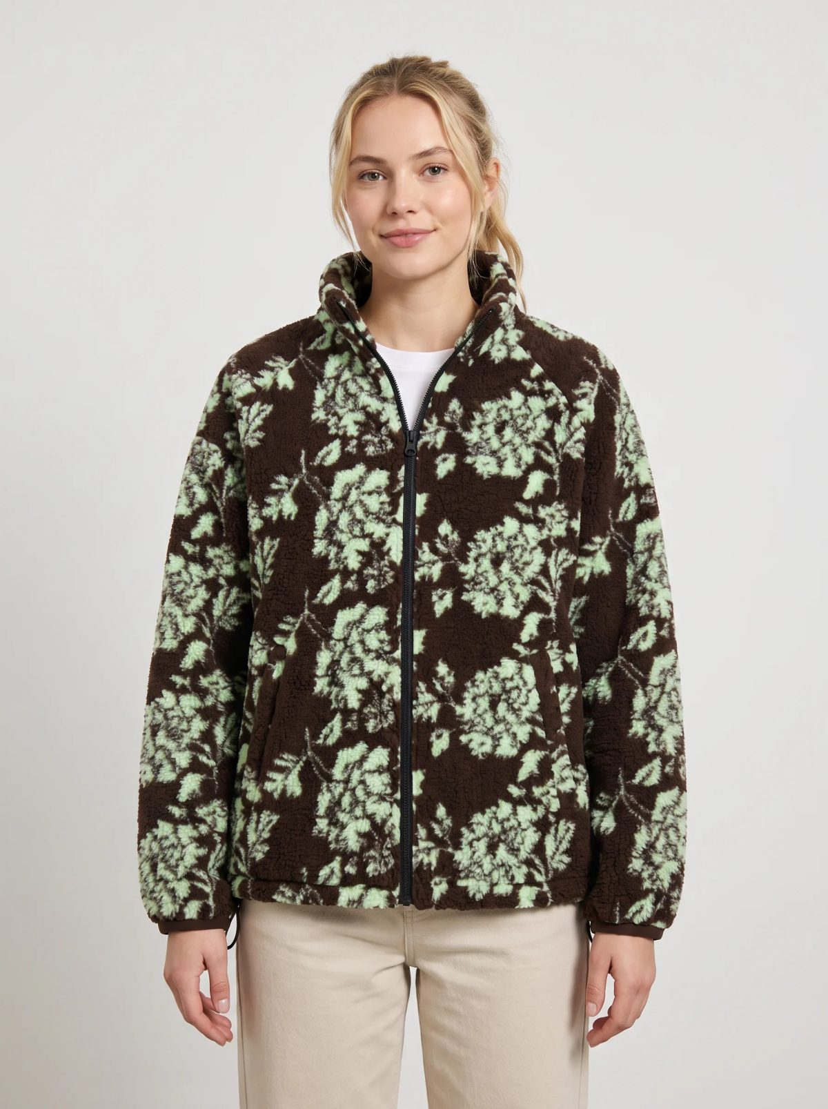 Chaqueta polar con capucha botánica verde oscuro, imagen 2