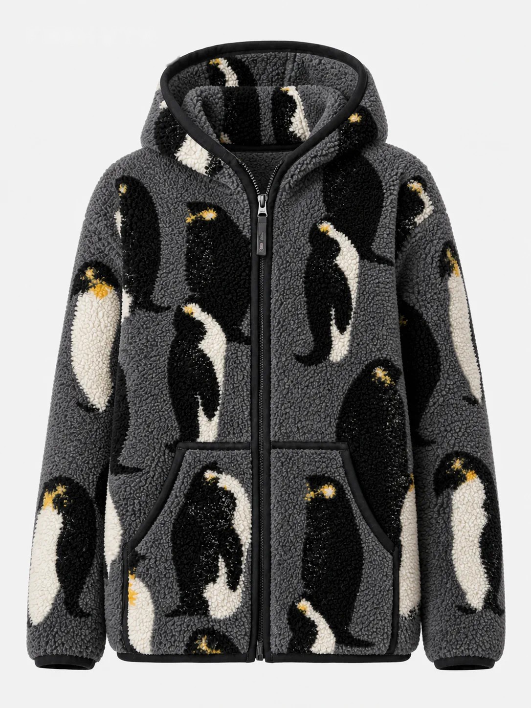 Charcoal Abstract Hooded Fleece Jacket