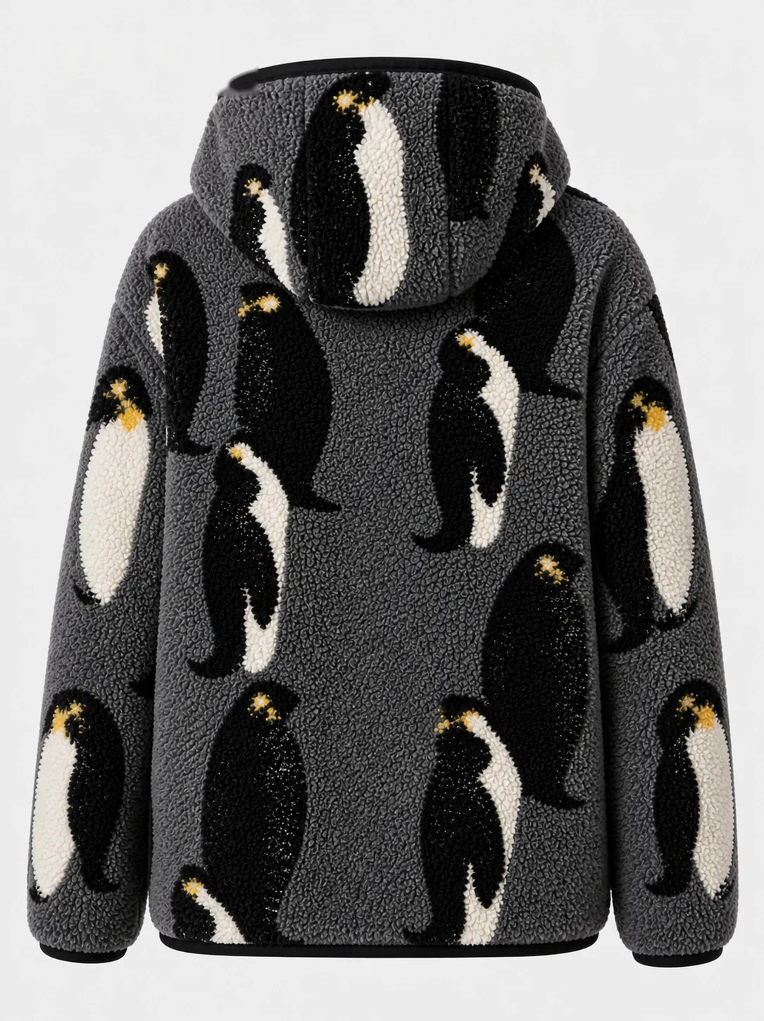 Charcoal Abstract Hooded Fleece Jacket, image 3