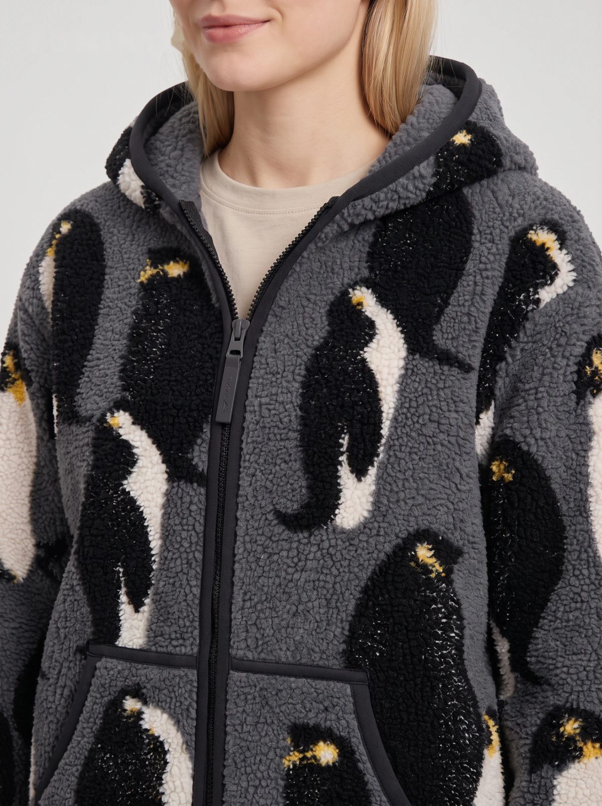 Charcoal Abstract Hooded Fleece Jacket, image 4