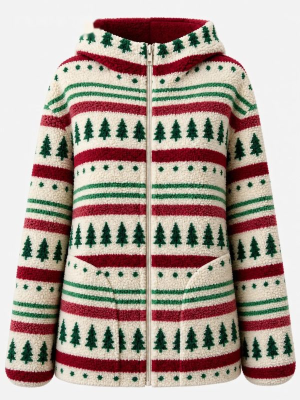 Chaqueta polar con capucha estampado de abetos