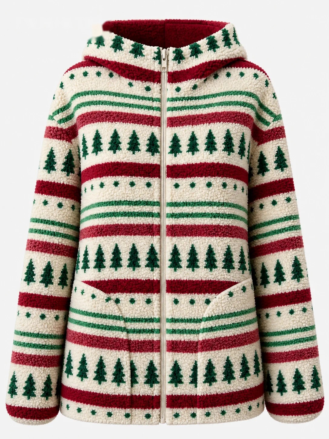 Chaqueta polar con capucha estampado de abetos
