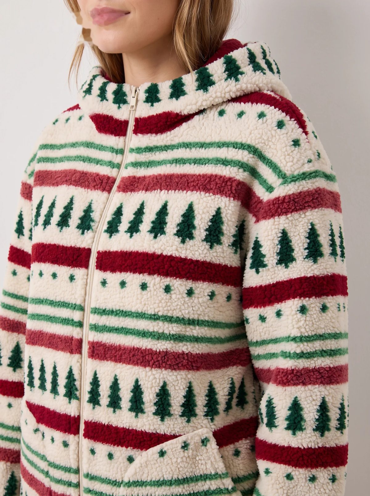 Chaqueta polar con capucha estampado de abetos, imagen 5