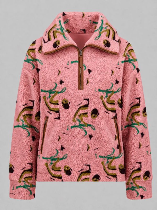 Chaqueta polar con capucha floral rosa