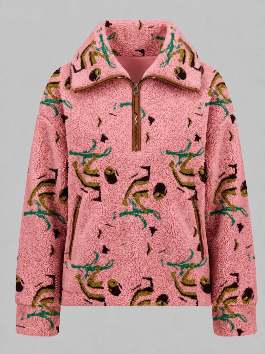 Chaqueta polar con capucha floral rosa