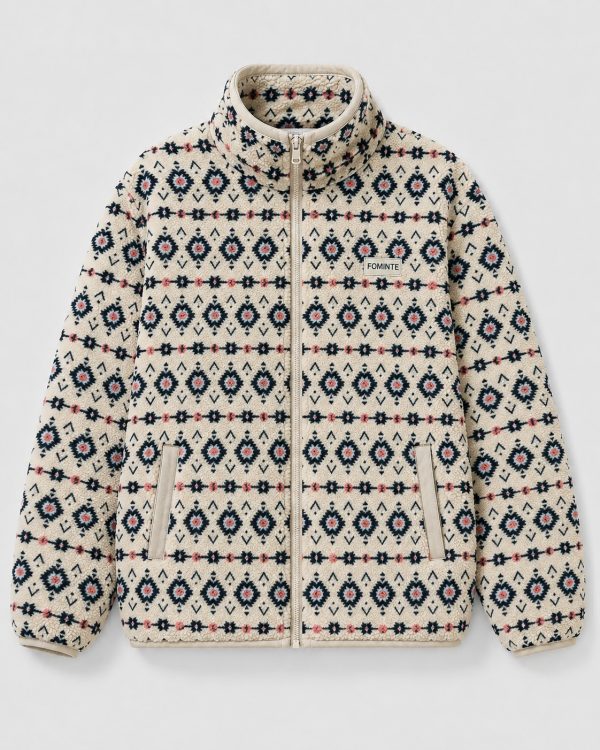 Chaqueta polar de cuadrícula albaricoque y azul claro