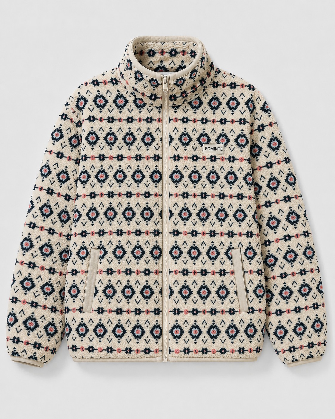 Apricot and Light Blue Grid Fleece Jacket