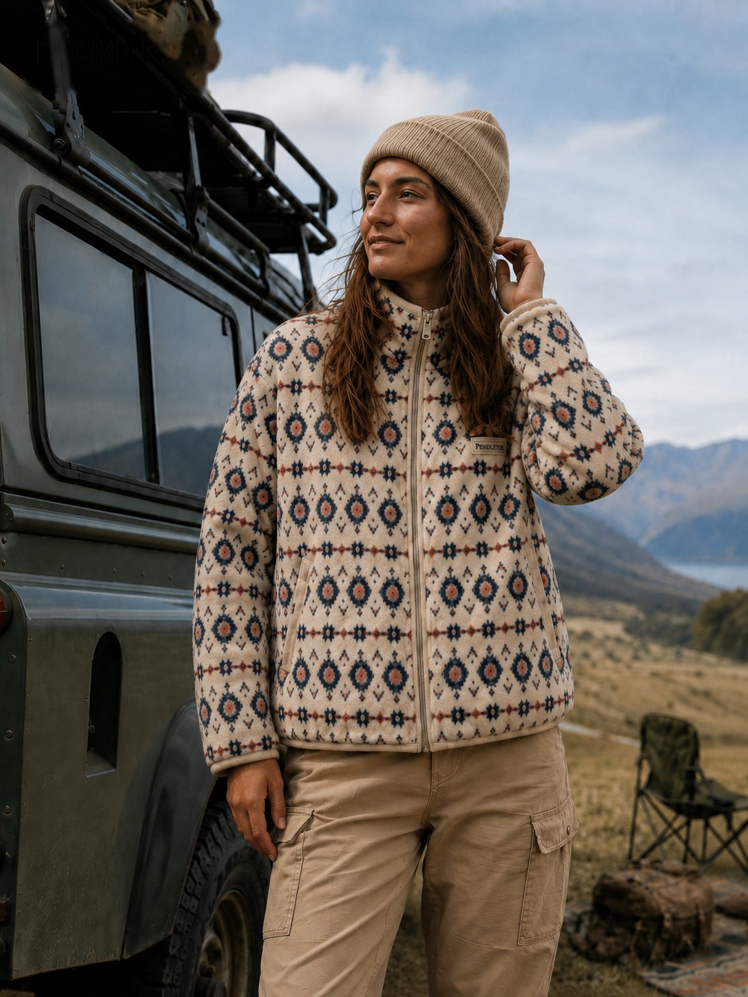 Chaqueta polar de cuadrícula albaricoque y azul claro, imagen 4