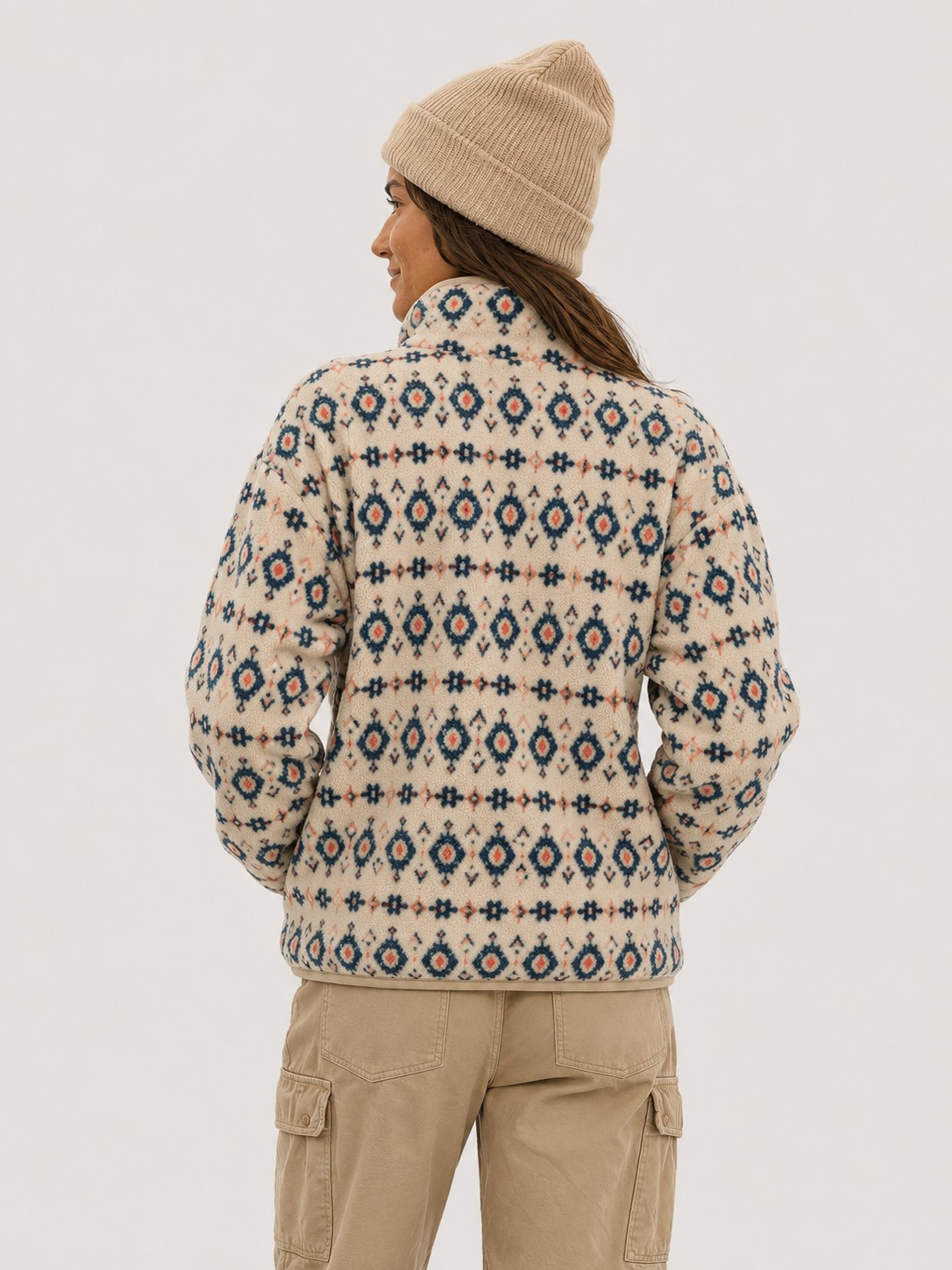 Chaqueta polar de cuadrícula albaricoque y azul claro, imagen 6
