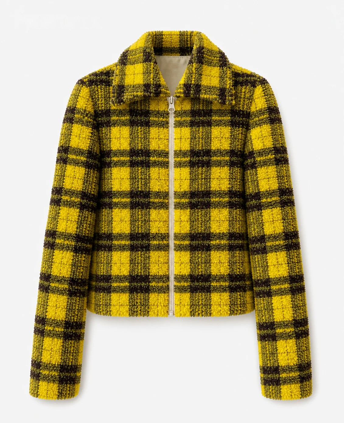 Chaqueta polar de cuadros mostaza y negro