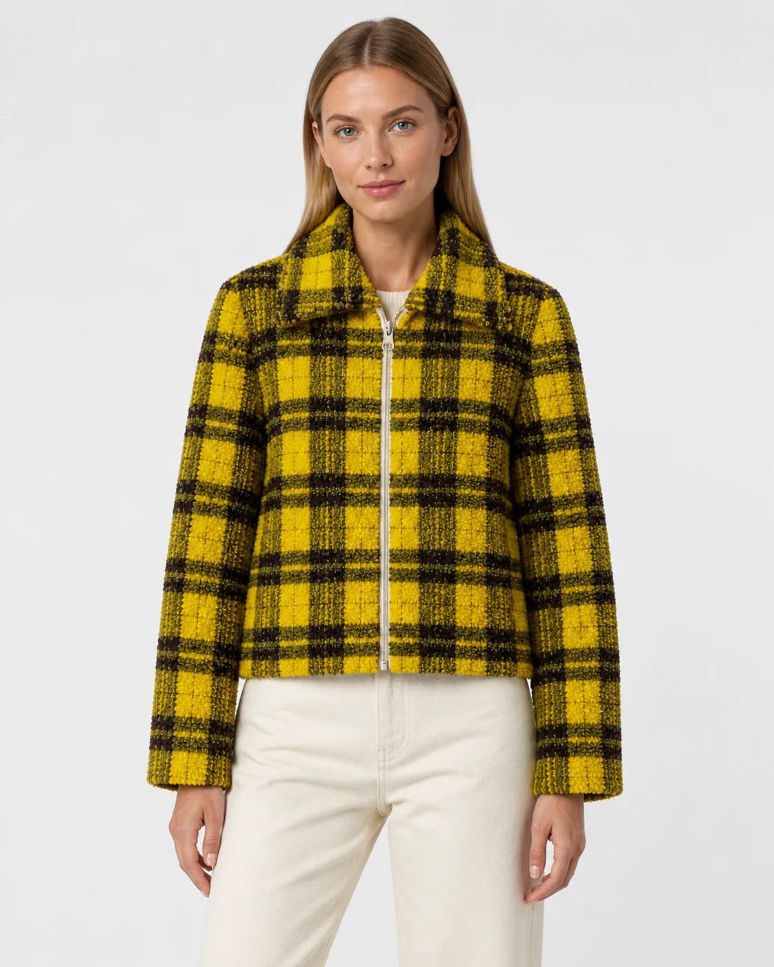 Chaqueta polar de cuadros mostaza y negro, imagen 2