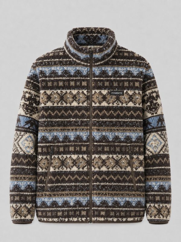 Chaqueta polar estampado nórdico marrón y azul