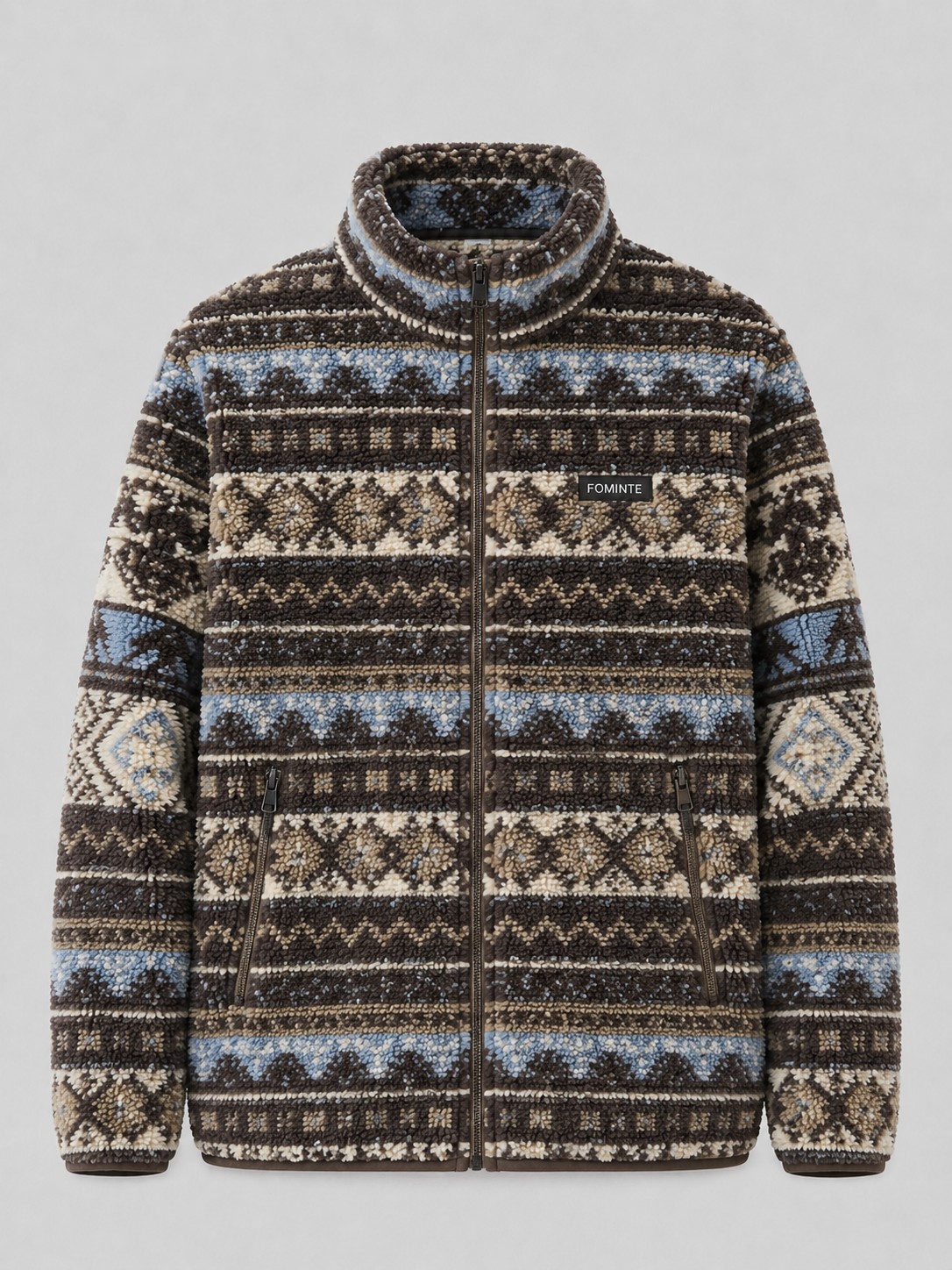 Chaqueta polar estampado nórdico marrón y azul