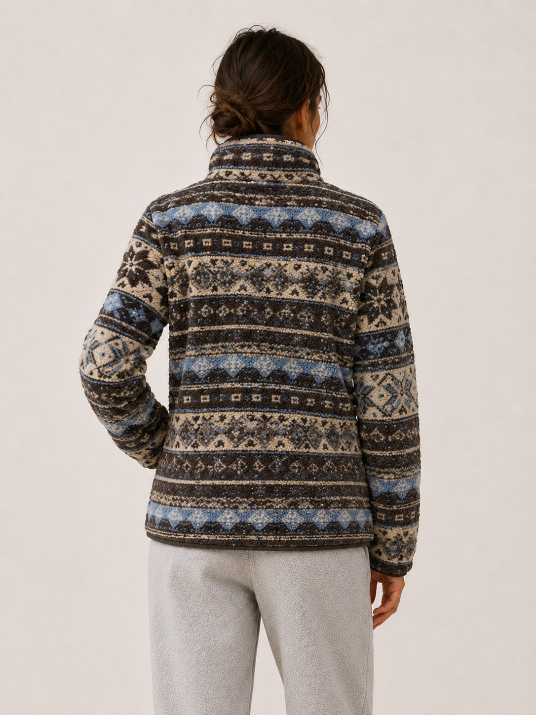 Chaqueta polar estampado nórdico marrón y azul, imagen 6
