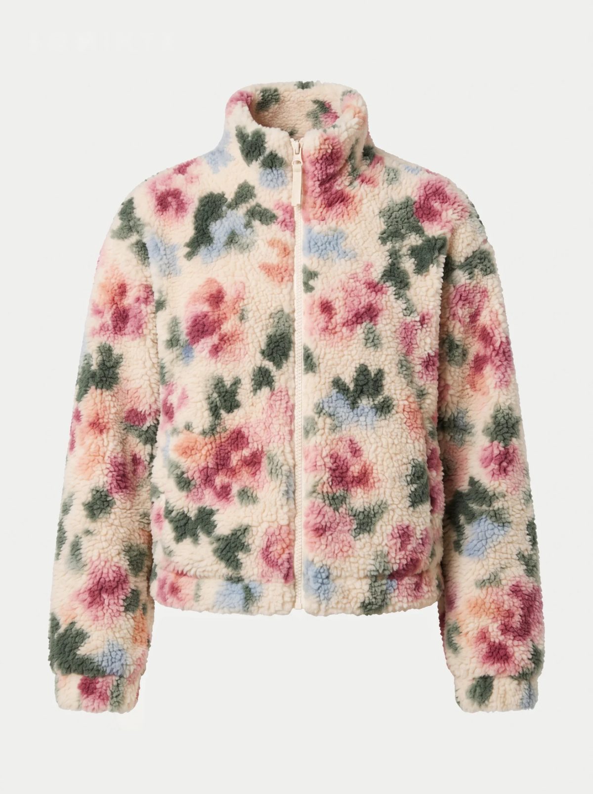 Chaqueta polar floral marfil y rosa