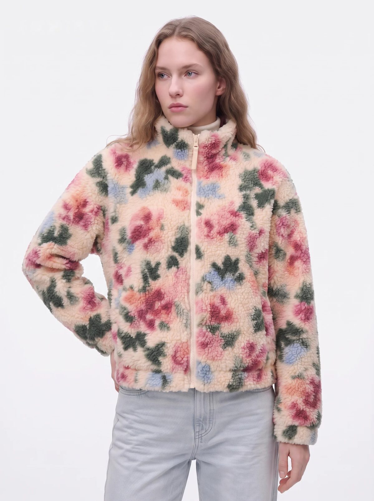Chaqueta polar floral marfil y rosa, imagen 2