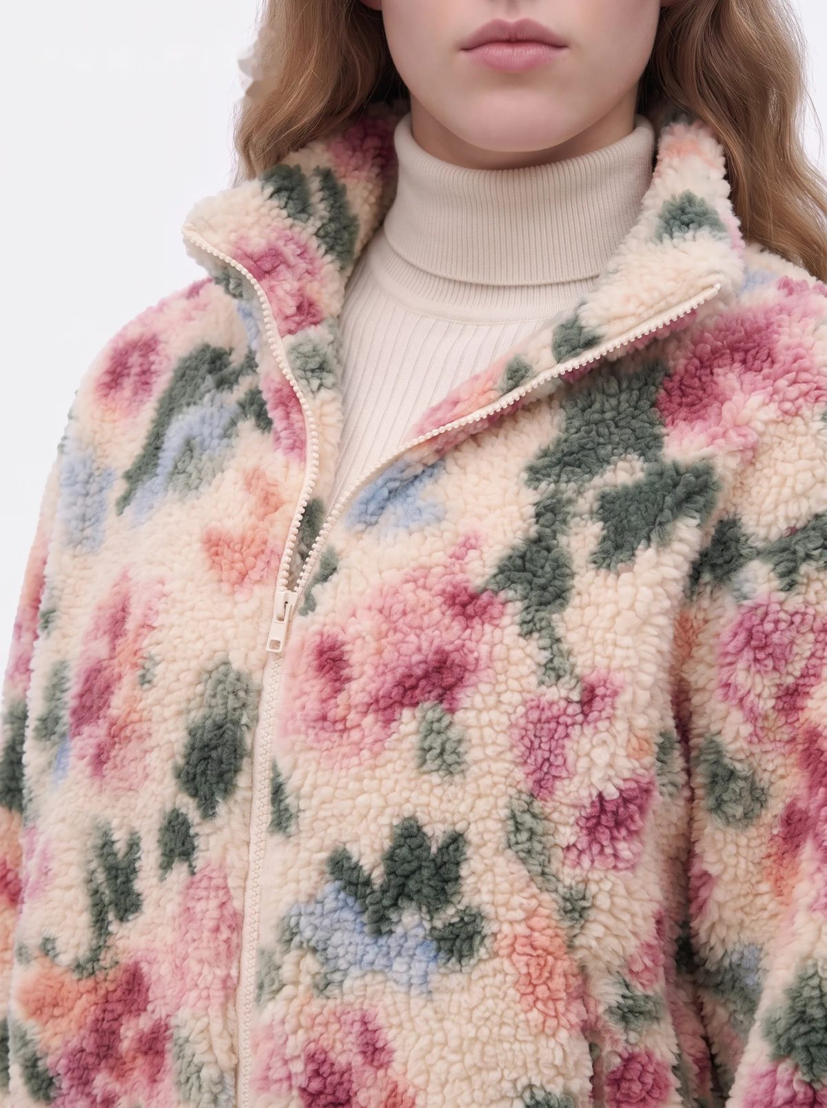 Chaqueta polar floral marfil y rosa, imagen 4