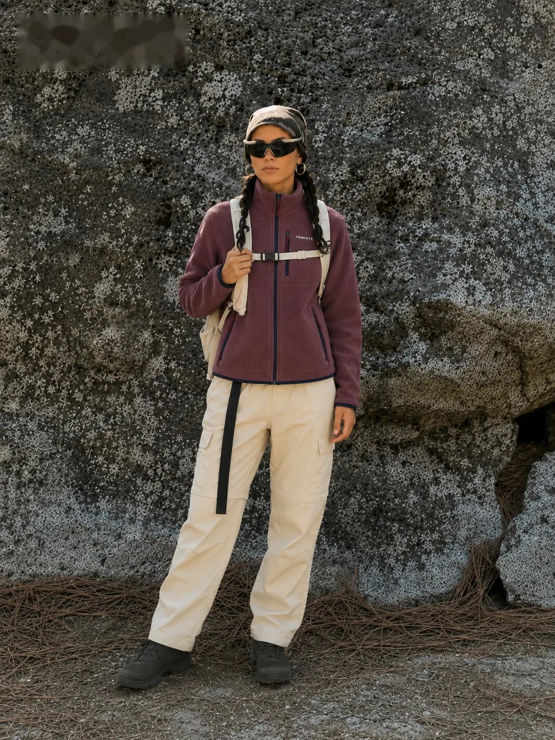 Red Bean Contrast-Panel Outdoor Fleece Jacket, image 2
