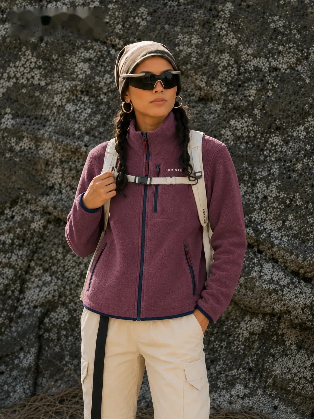 Red Bean Contrast-Panel Outdoor Fleece Jacket, image 4