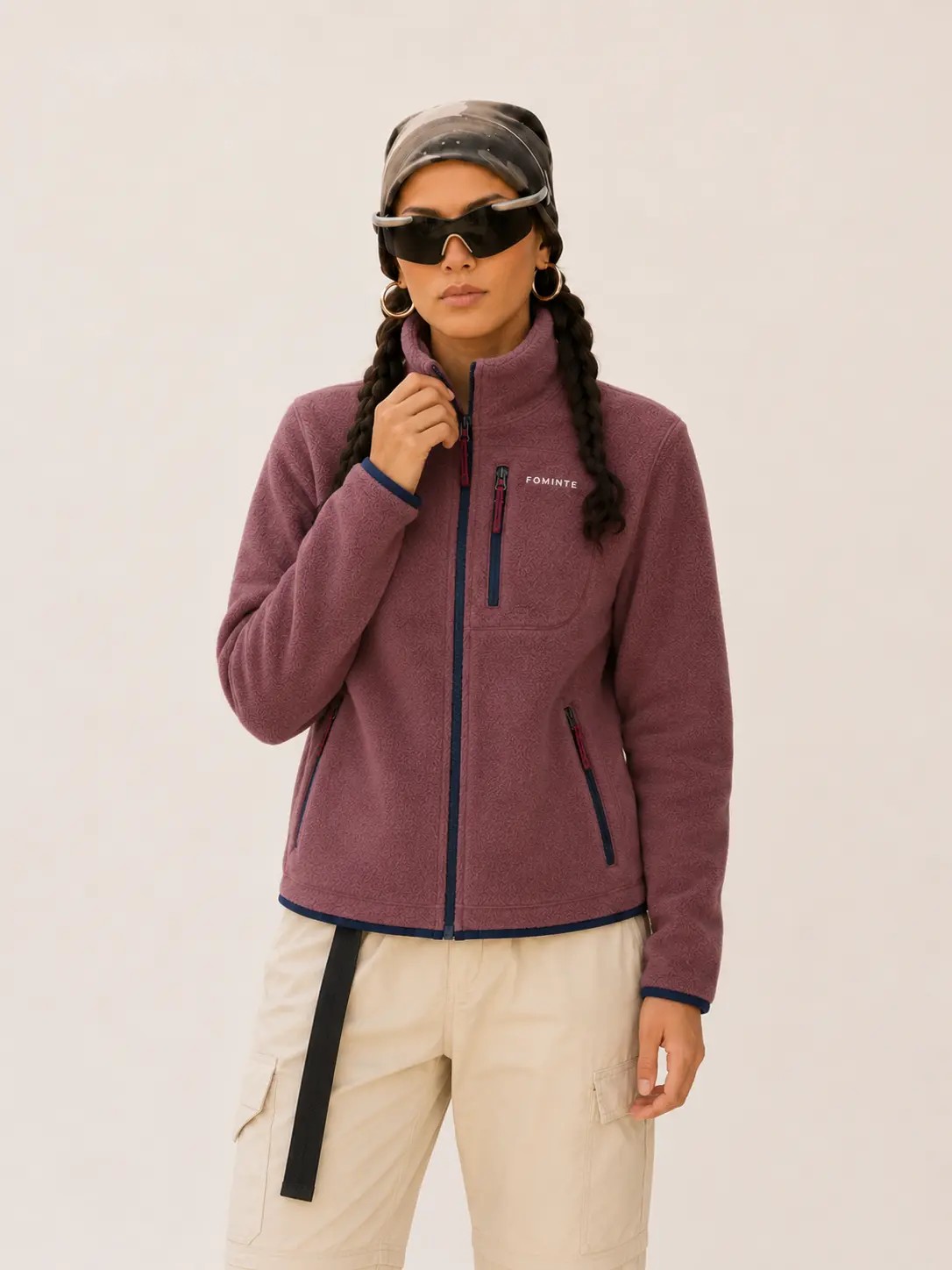 Red Bean Contrast-Panel Outdoor Fleece Jacket, image 5