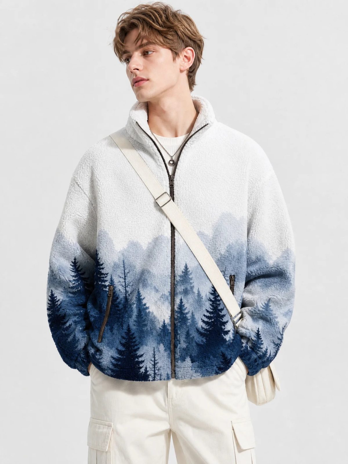 Blue Mountain Landscape Fleece Jacket, image 2