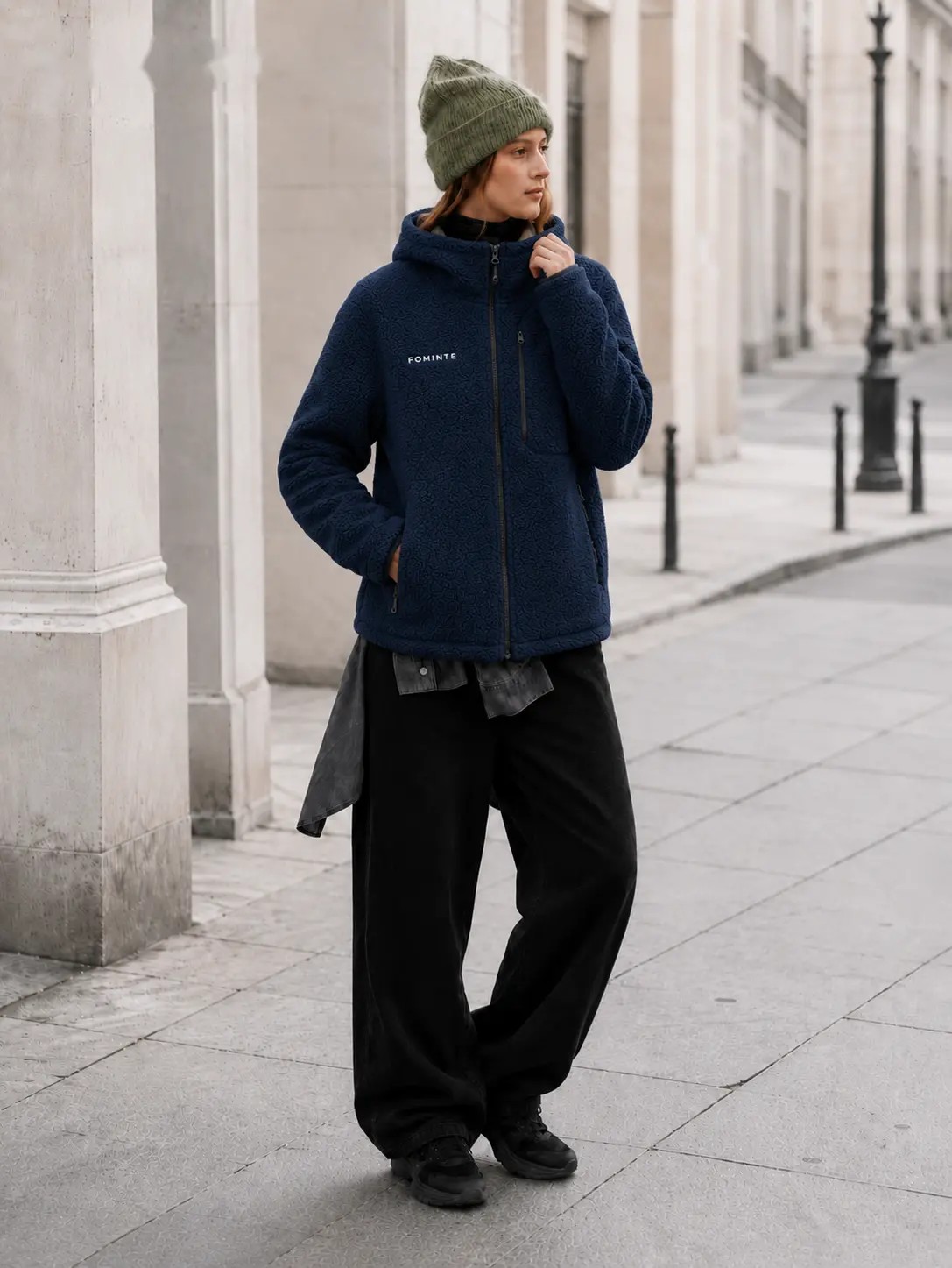 Chaqueta sherpa con capucha azul marino, imagen 2