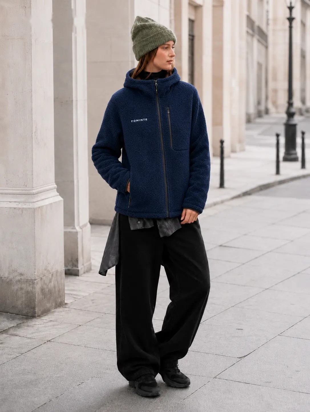 Chaqueta sherpa con capucha azul marino, imagen 4