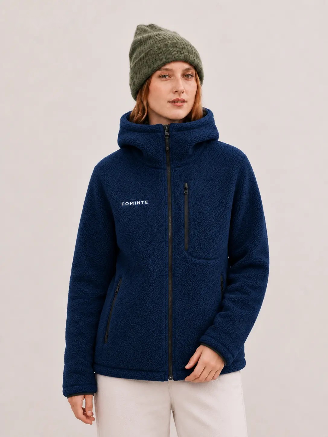Chaqueta sherpa con capucha azul marino, imagen 5