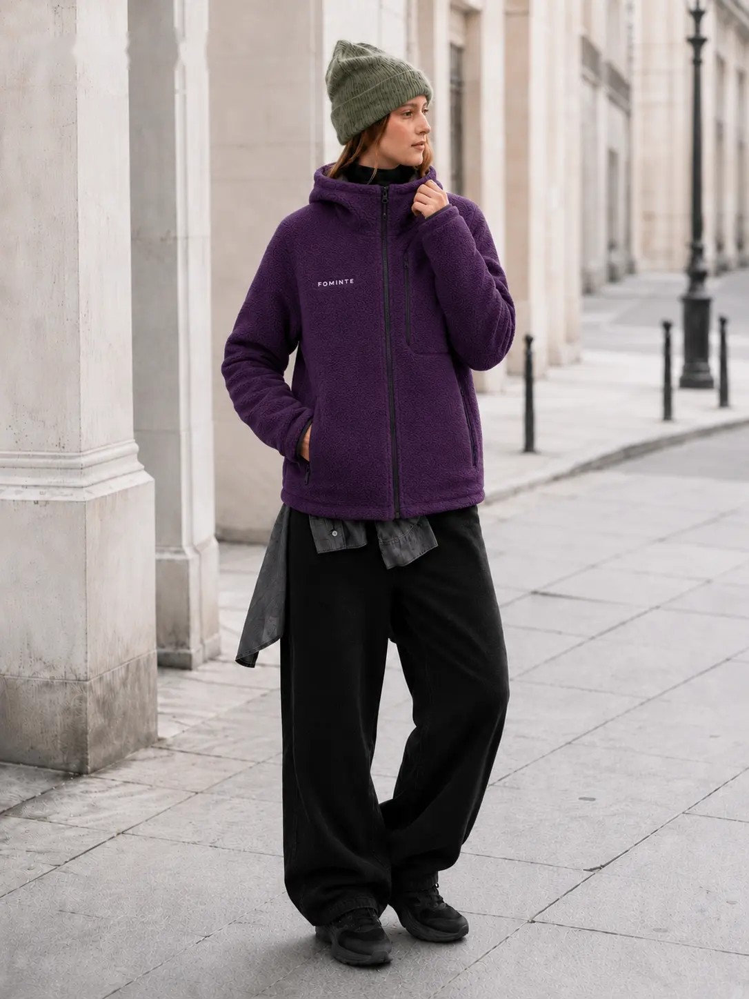 Chaqueta sherpa con capucha morado oscuro, imagen 2