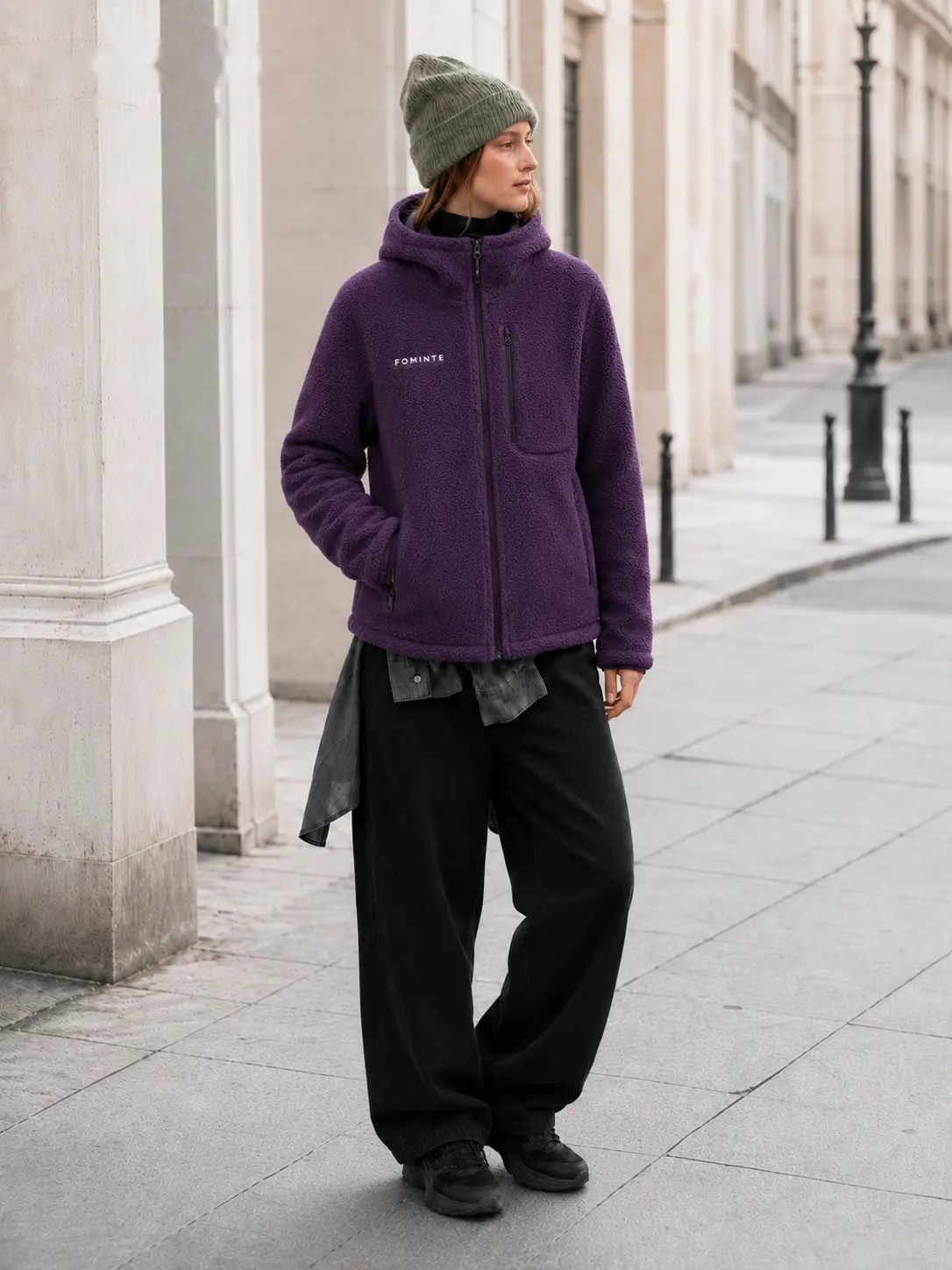 Chaqueta sherpa con capucha morado oscuro, imagen 4