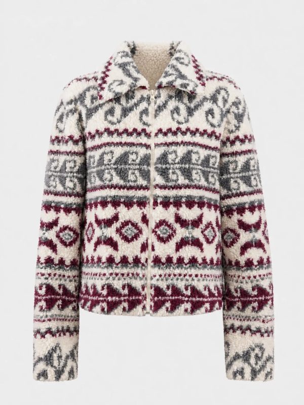 Chaqueta sherpa corta estampado nórdico azteca