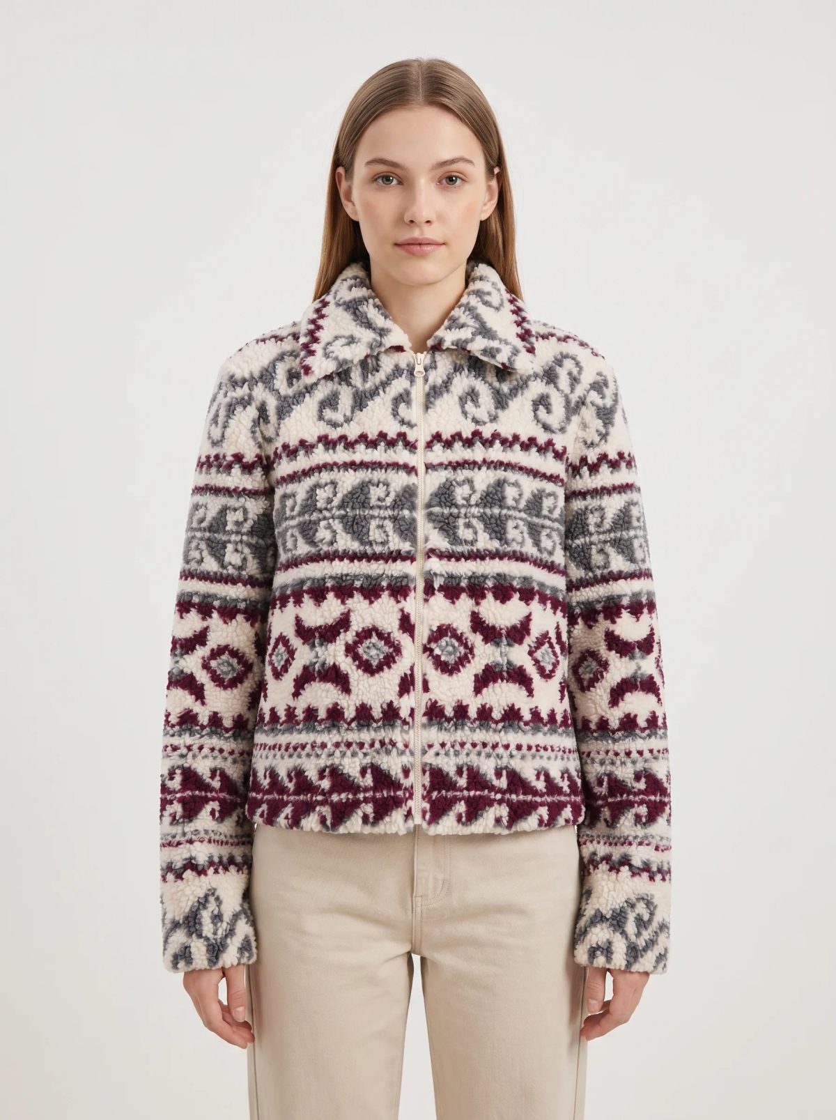 Chaqueta sherpa corta estampado nórdico azteca, imagen 2