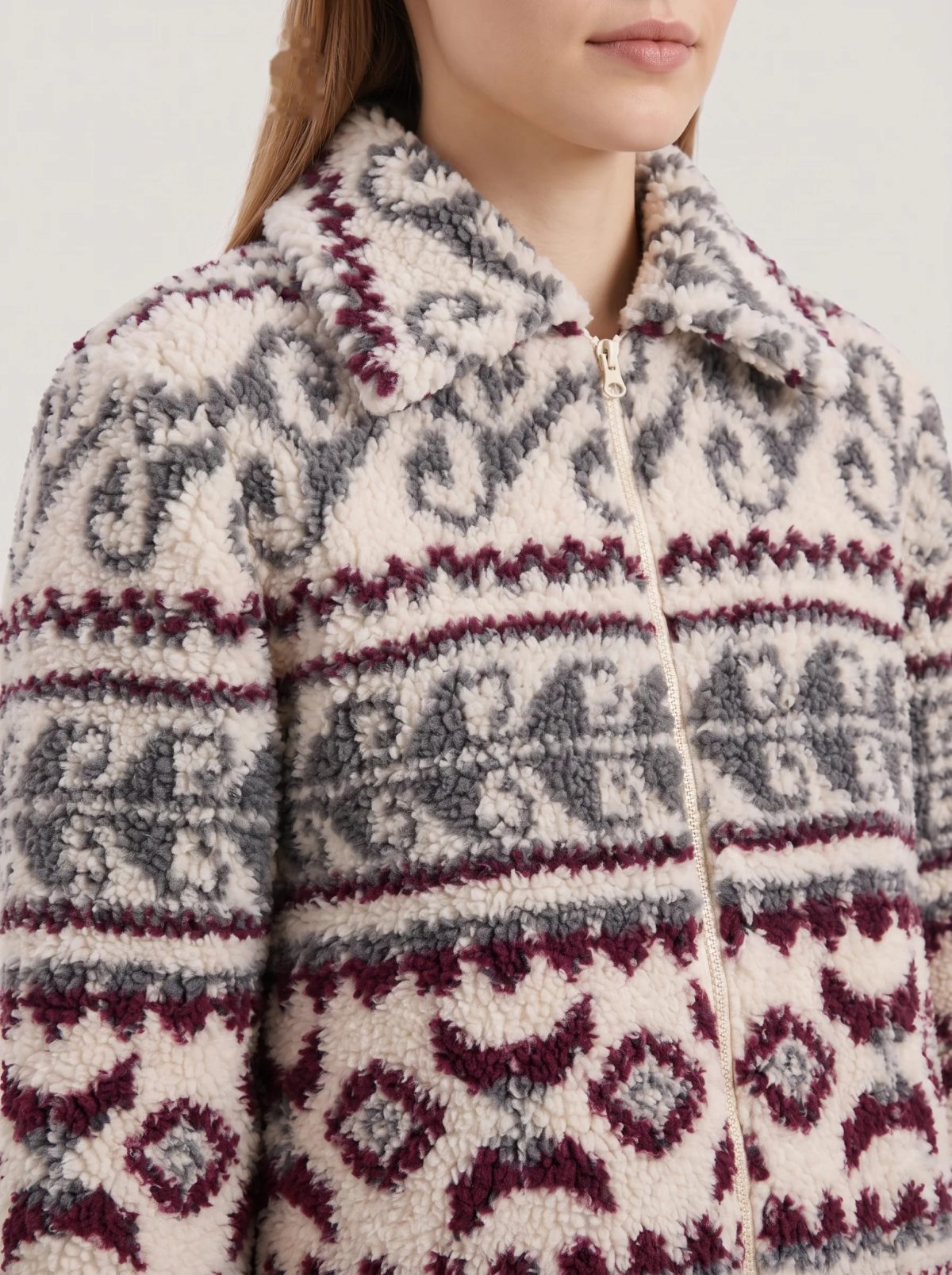 Chaqueta sherpa corta estampado nórdico azteca, imagen 4
