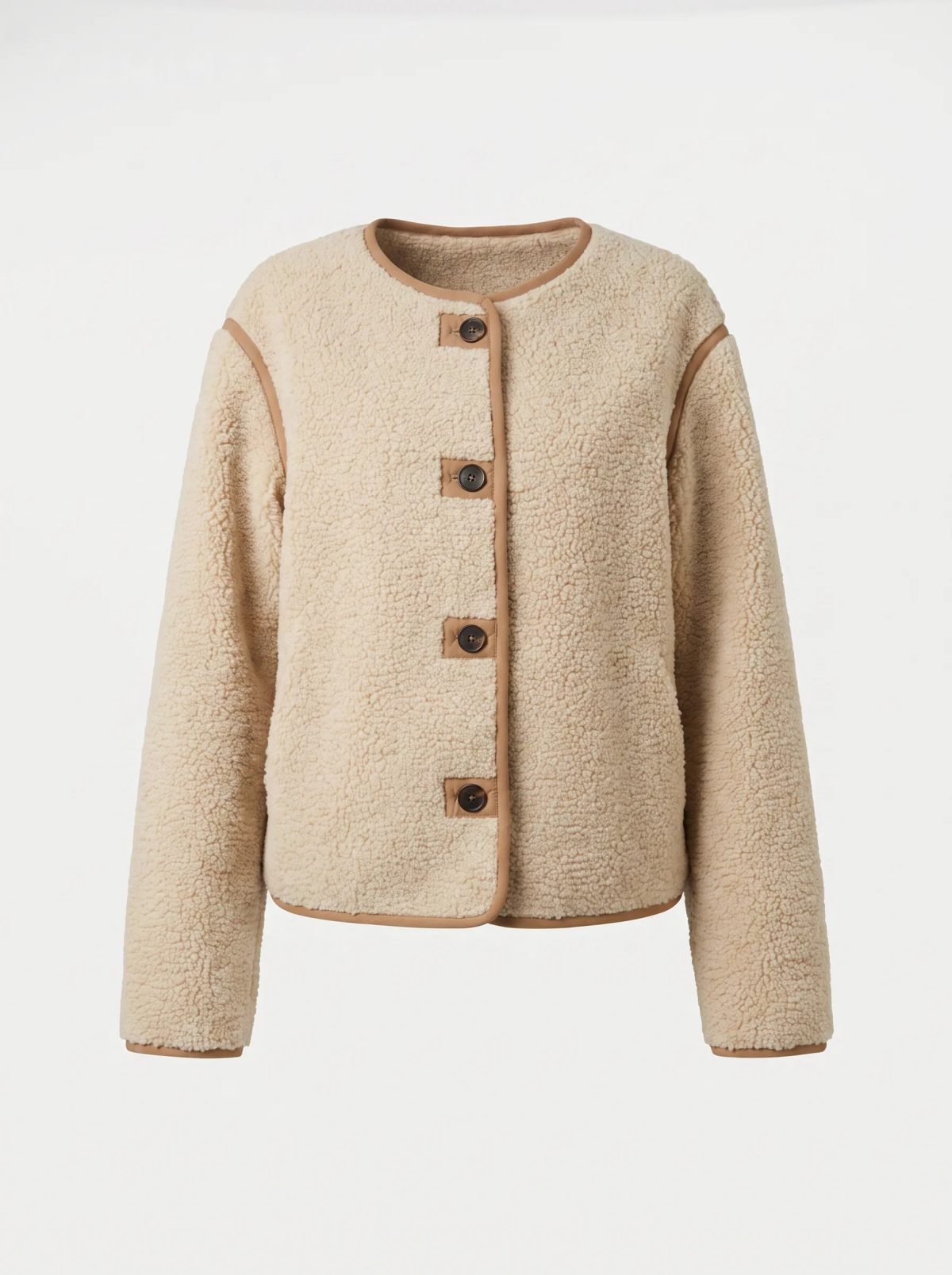 Chaqueta sherpa de pelo alto con cuello alto · tono III