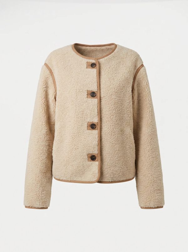 Chaqueta sherpa de pelo alto con cuello alto · tono III