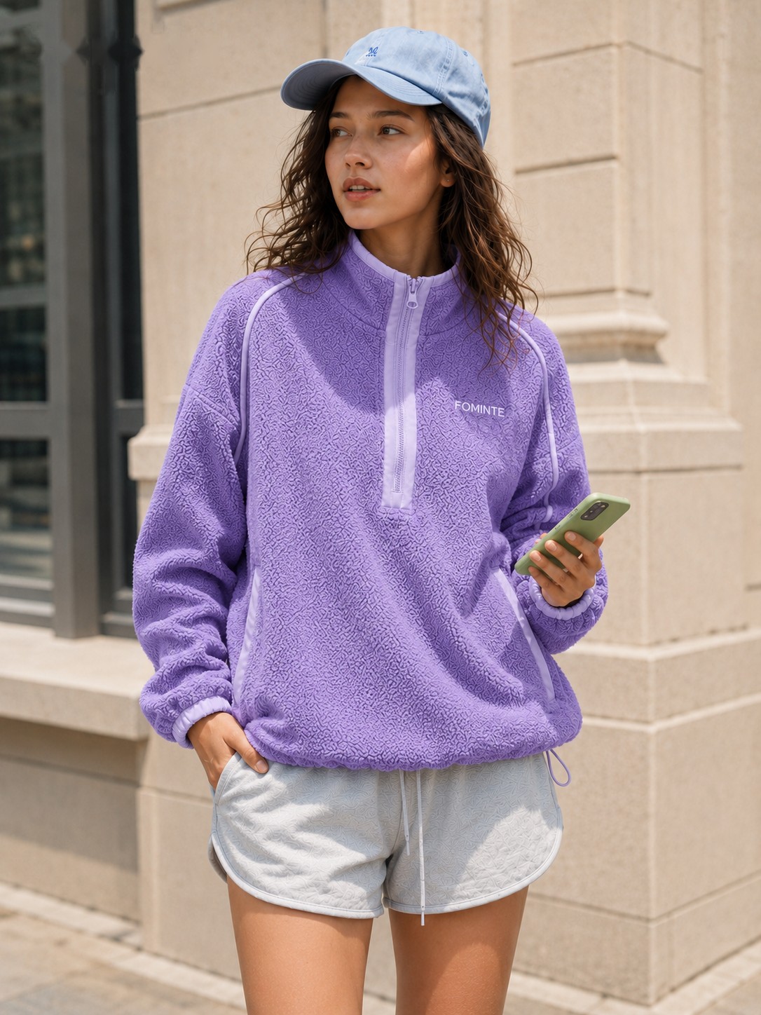Jersey polar colour block azul morado y gris lila, imagen 4