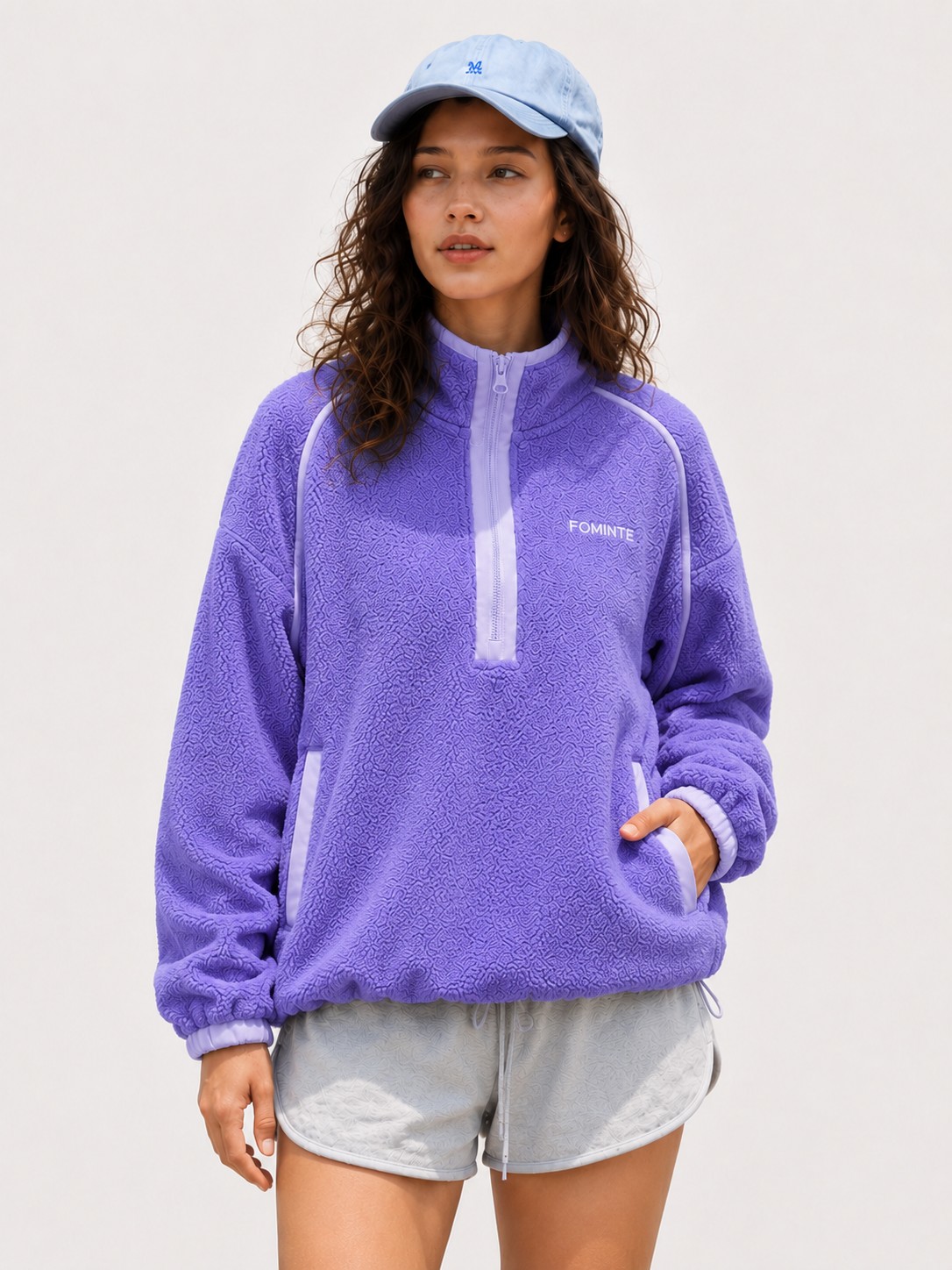 Jersey polar colour block azul morado y gris lila, imagen 5