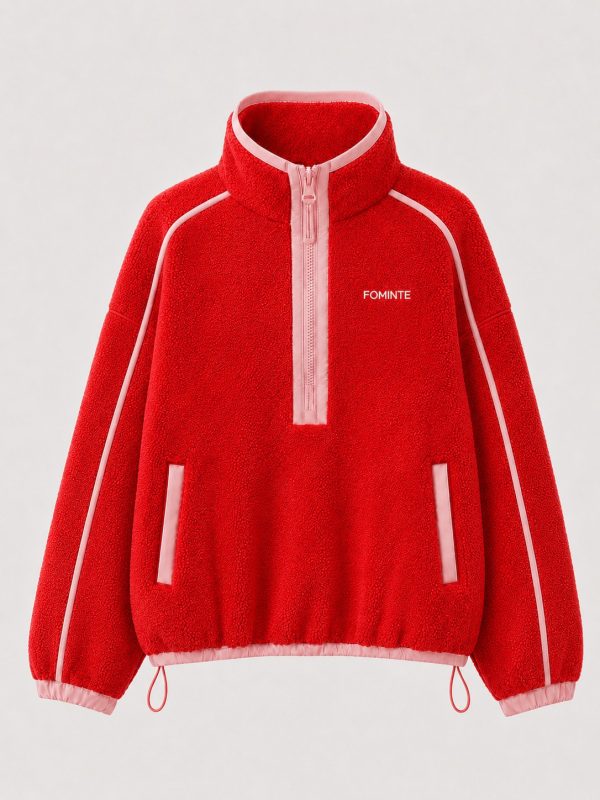 Jersey polar colour block rojo tomate y rosa bruma