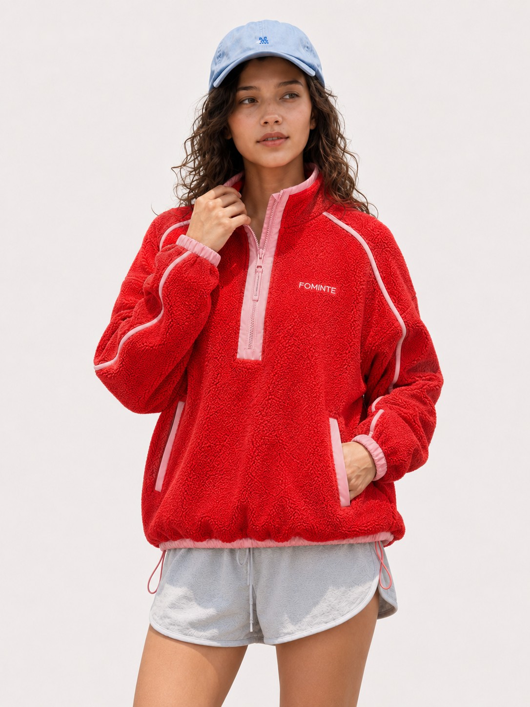Jersey polar colour block rojo tomate y rosa bruma, imagen 5