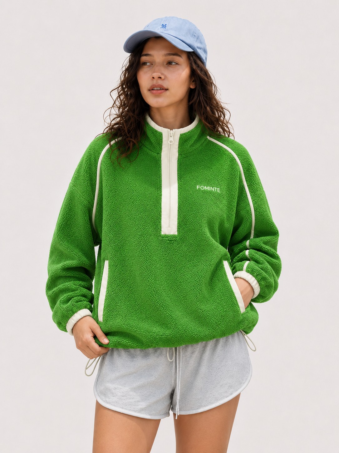 Grass Green and Cream Colour-Block Fleece Jumper, image 5
