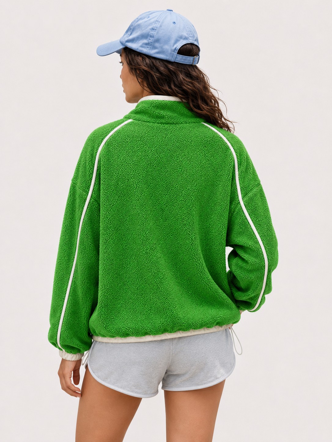 Grass Green and Cream Colour-Block Fleece Jumper, image 6