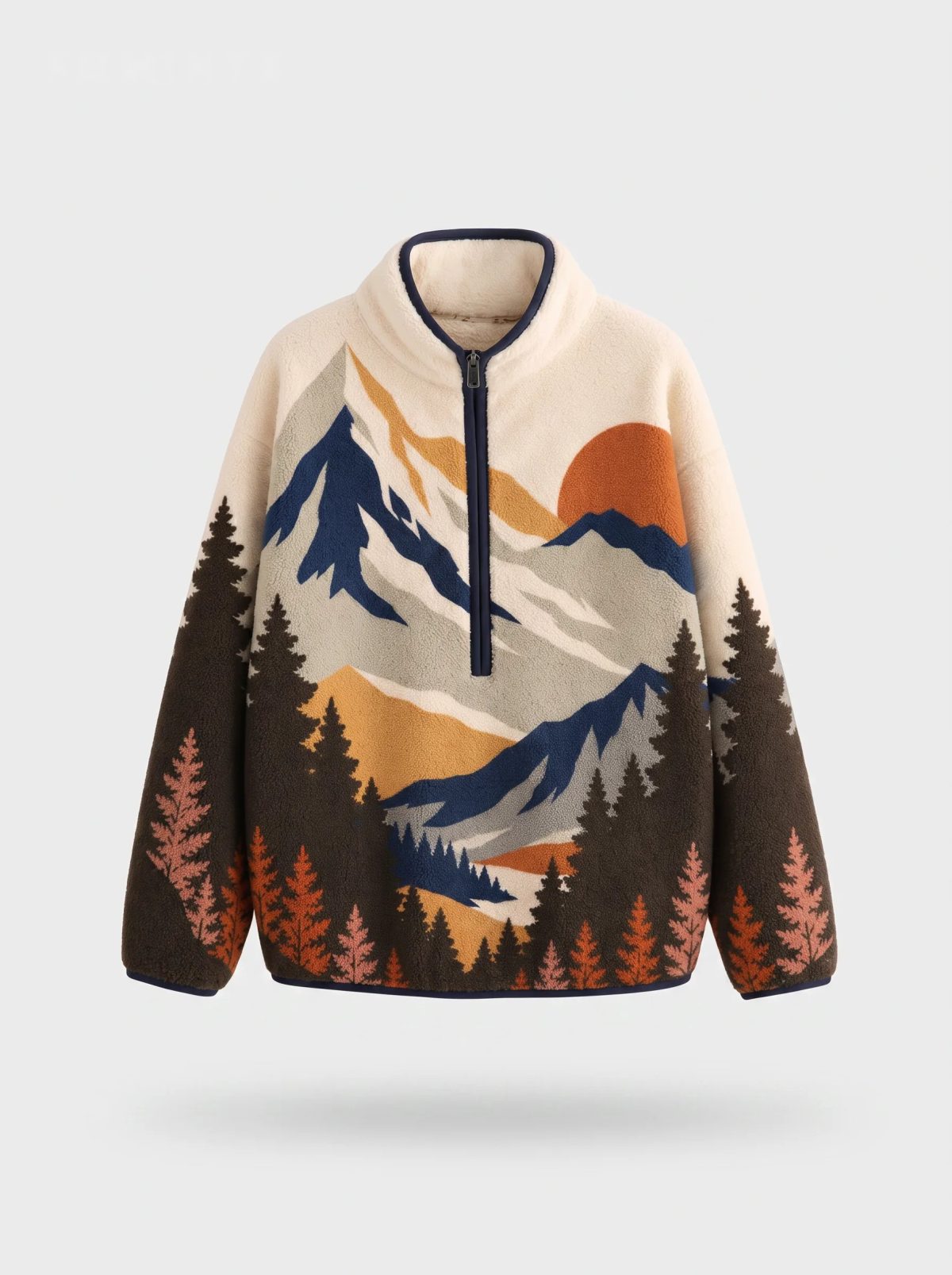 Jersey polar con media cremallera Paisaje de Montaña marfil