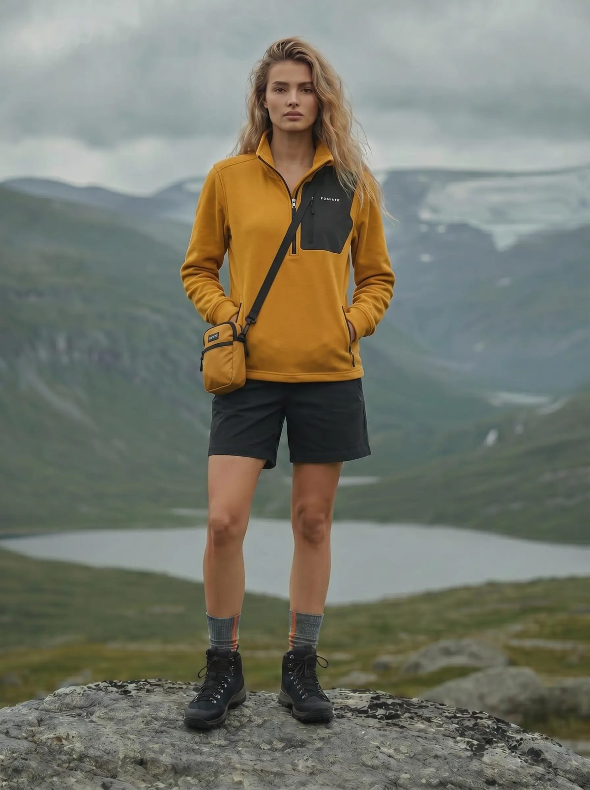 Ginger Yellow Stand-Collar Hiking Fleece Sweatshirt, image 2