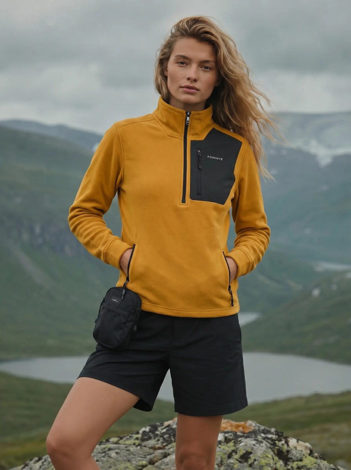Ginger Yellow Stand-Collar Hiking Fleece Sweatshirt, image 4